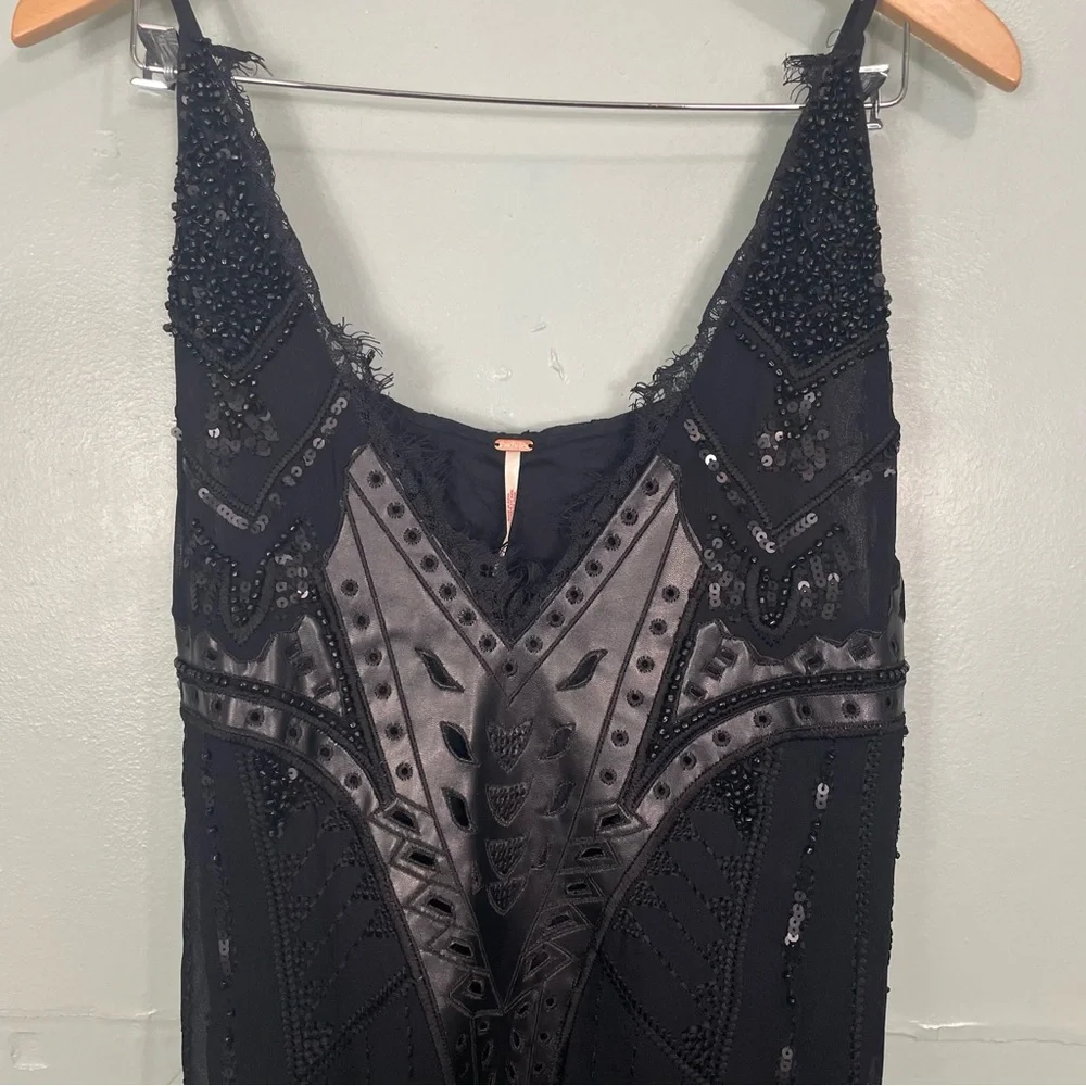 Free People Blooms At Night Mini Dress‎ Sequence Beaded Women Sz XS Black Lined